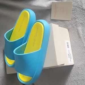 Beach Slides By J Slides Torquoise Yellow Eva Squish Sz 10